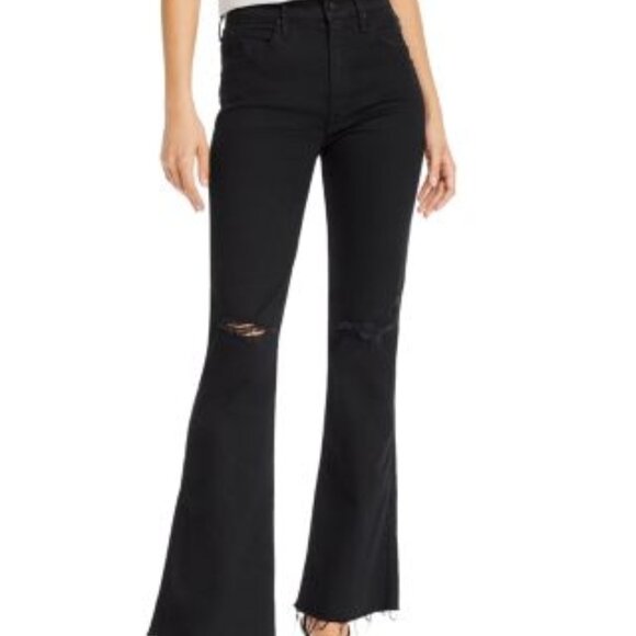 MOTHER The Weekender Fray Guilty As Sin Rip Bootcut Women's Jeans Black Size 10 - Picture 1 of 13